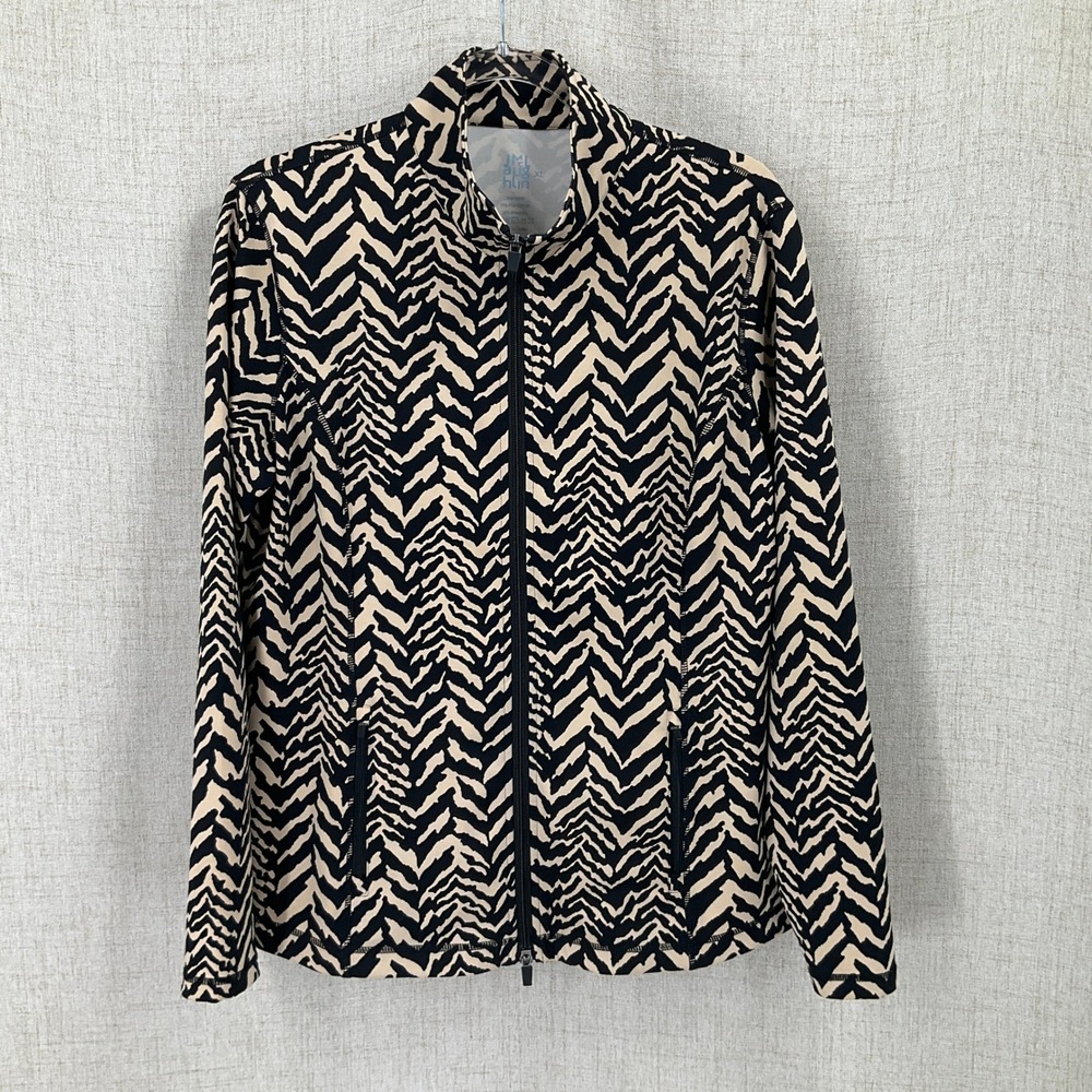 J.McLaughlin Jacket Women XL Tan Black Zebra Print Full Zip Mock Neck Athleisure